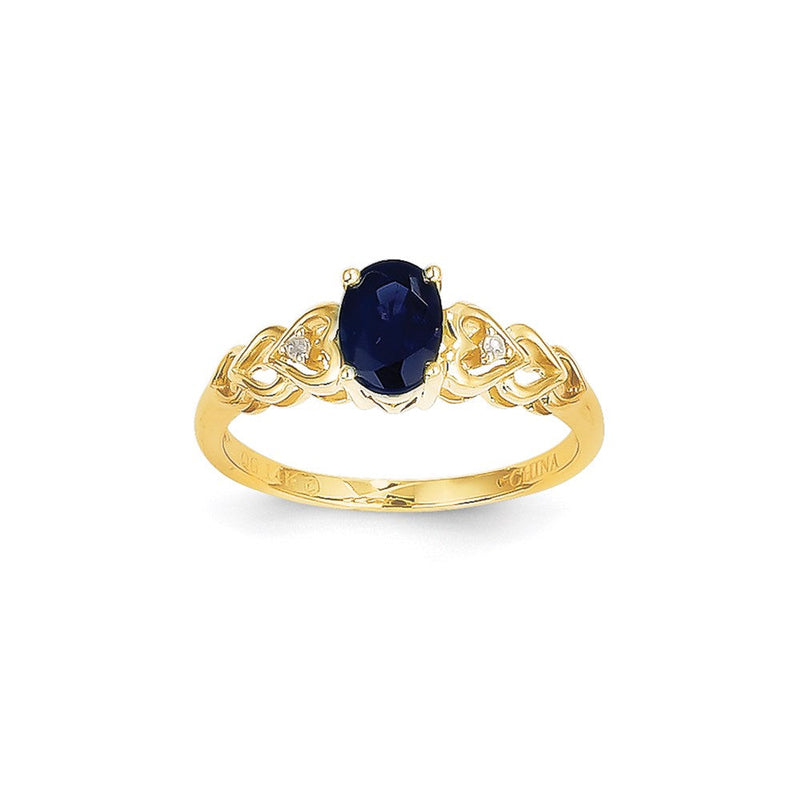 14K Gelbgold Ring mit echtem Saphir und Diamant