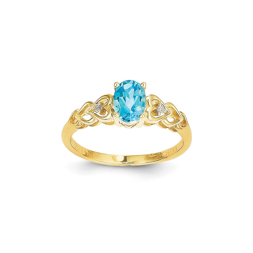 14K Gelbgold Ring mit hellem Swiss-Blue-Topas und Diamant