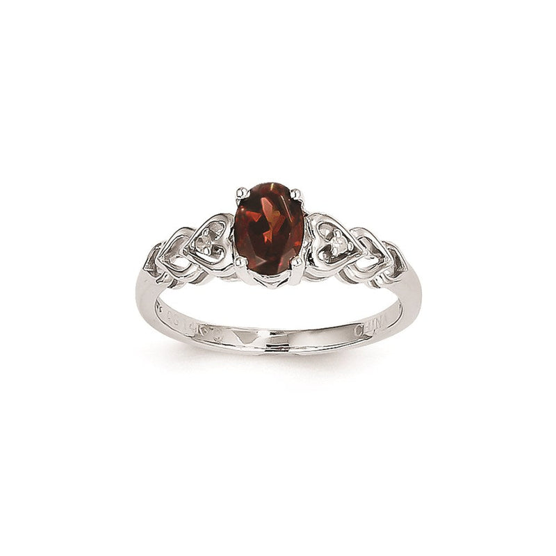 14K Weißgold Ring mit Granat und Diamant