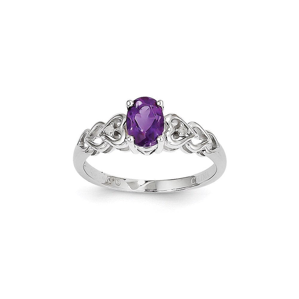 14K Weißgold Ring mit lila Amethyst und Diamant