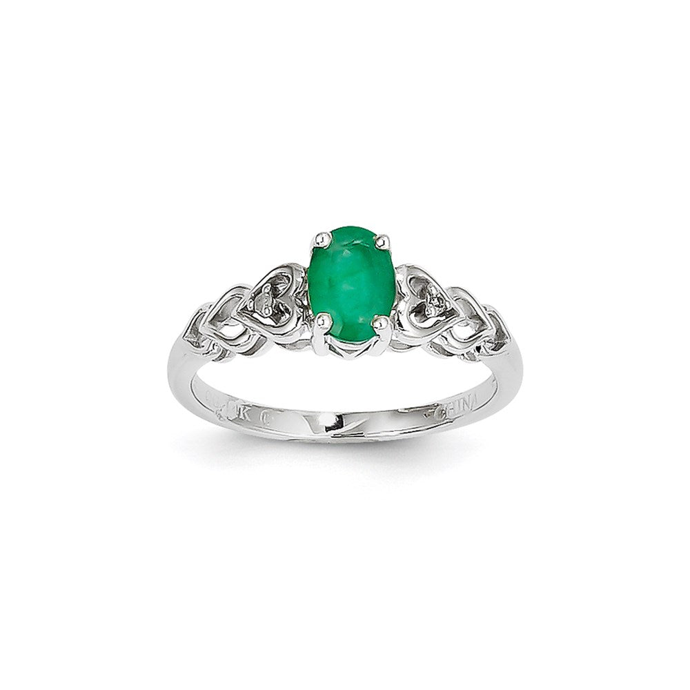 14K Weißgold Ring mit Smaragd und Diamant