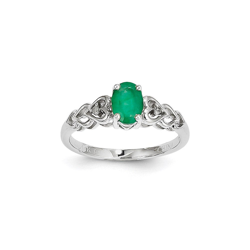 14K Weißgold Ring mit Smaragd und Diamant