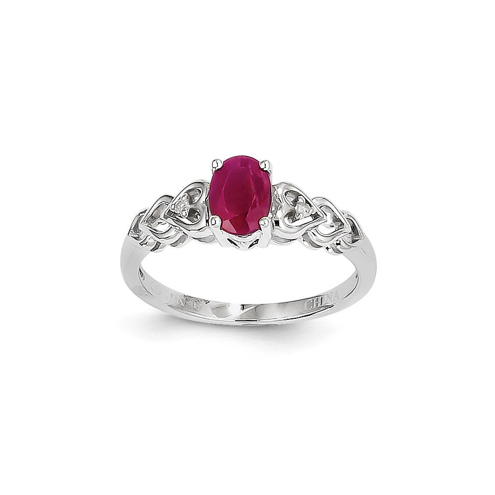 14K Weißgold Rubin-Diamant-Ring
