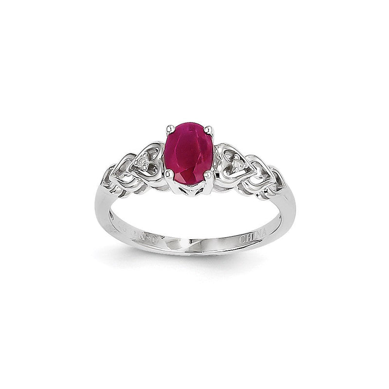 14K Weißgold Rubin-Diamant-Ring