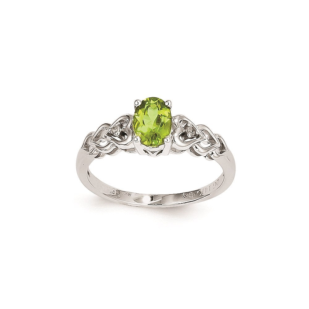 14K Weißgold Ring mit Peridot und Diamant