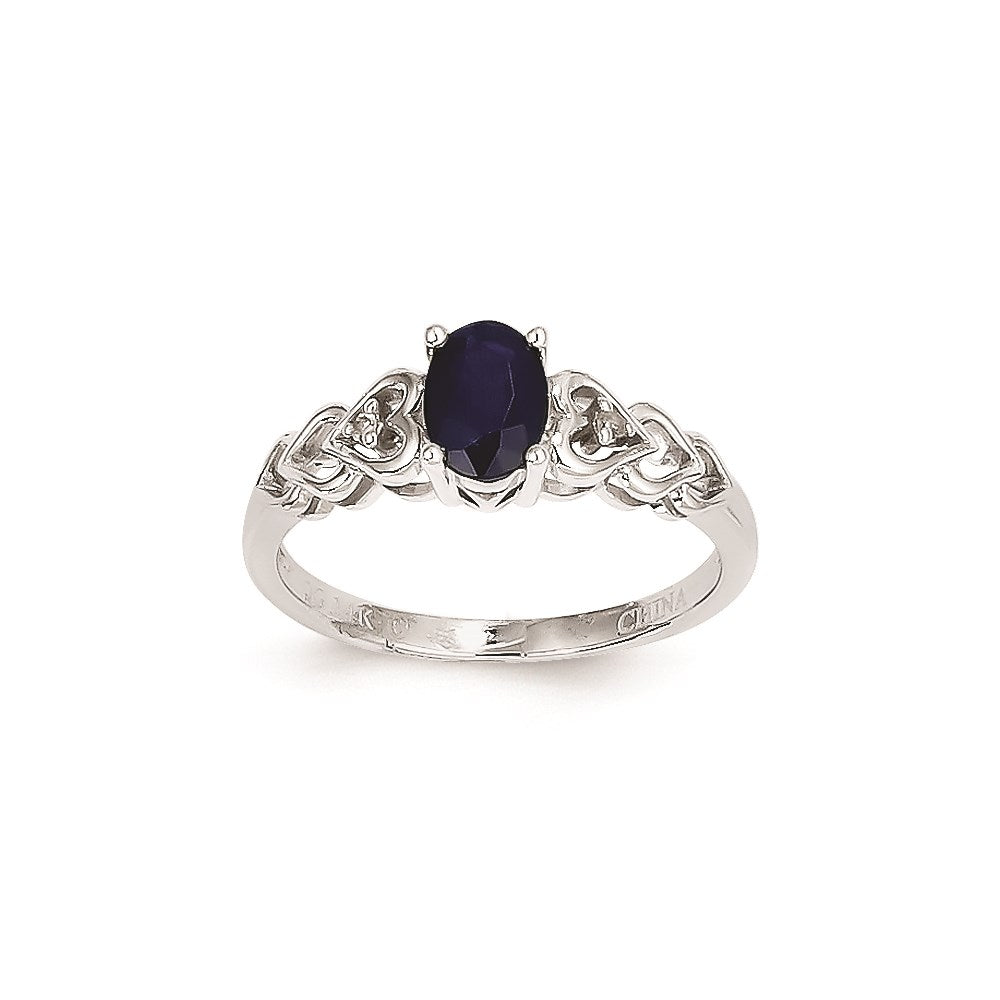 14K Weißgold Ring mit echtem Saphir und Diamant