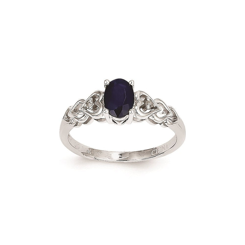 14K Weißgold Ring mit echtem Saphir und Diamant