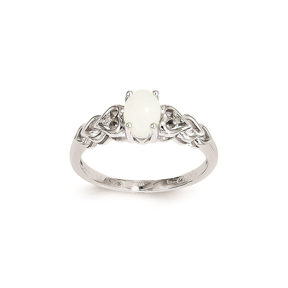 14K Weißgold Ring mit echtem Opal und Diamant