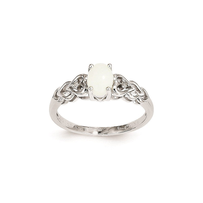 14K Weißgold Ring mit echtem Opal und Diamant