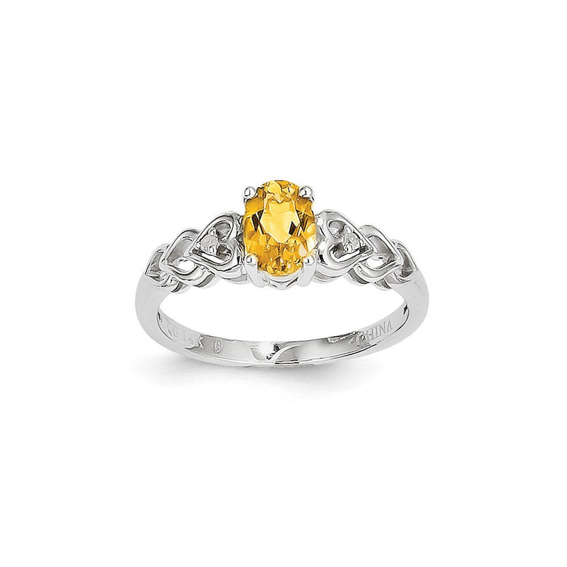 14K Weißgold Ring mit Citrin und Diamant