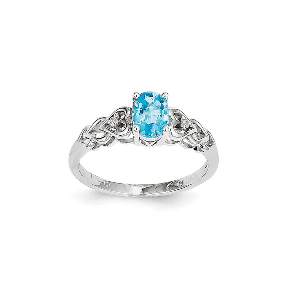 14K Weißgold Ring mit Light Swiss Blue Topas und Diamant