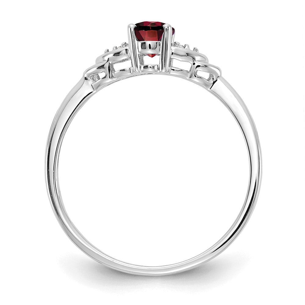 14K Weißgold Ring mit Granat und echten Diamanten