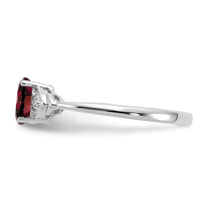 14K Weißgold Ring mit Granat und echten Diamanten