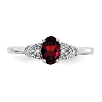 14K Weißgold Ring mit Granat und echten Diamanten