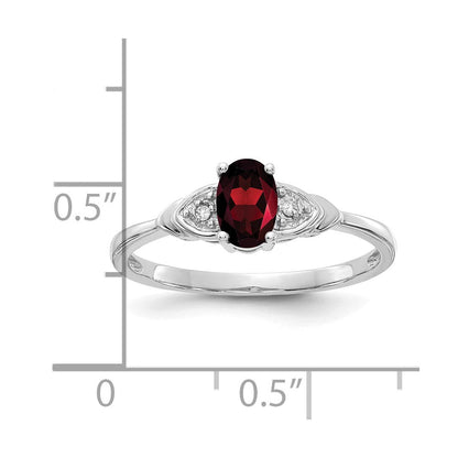 14K Weißgold Ring mit Granat und echten Diamanten