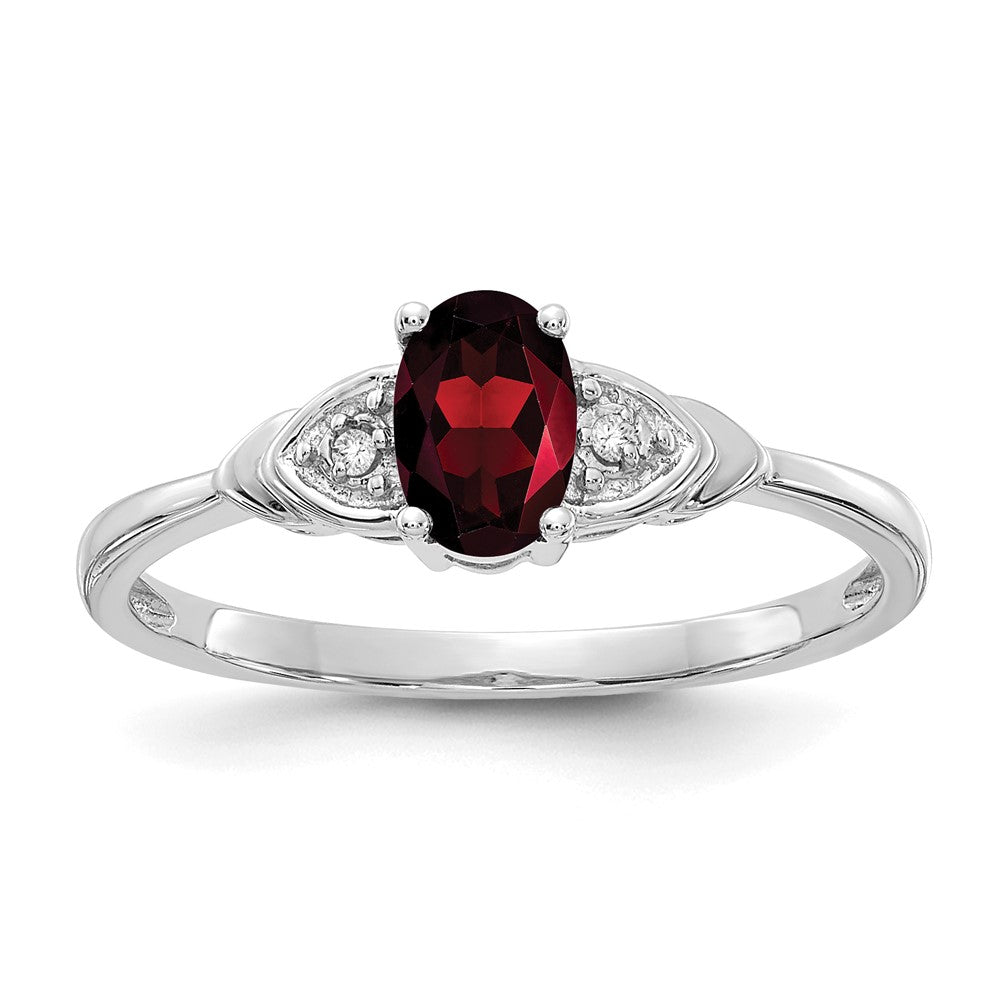 14K Weißgold Ring mit Granat und echten Diamanten