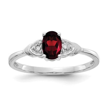 14K Weißgold Ring mit Granat und echten Diamanten