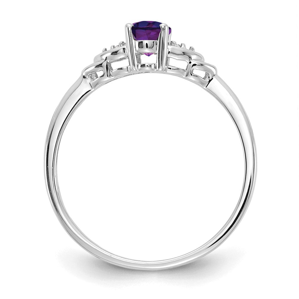 14K Weißgold Ring mit Amethyst und echten Diamanten