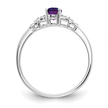 14K Weißgold Ring mit Amethyst und echten Diamanten