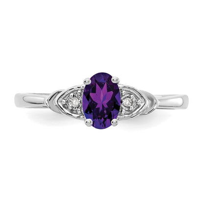 14K Weißgold Ring mit Amethyst und echten Diamanten