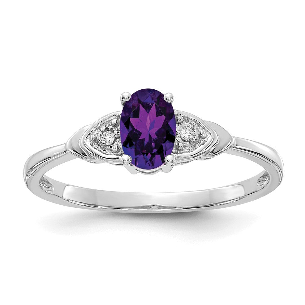 14K Weißgold Ring mit Amethyst und echten Diamanten
