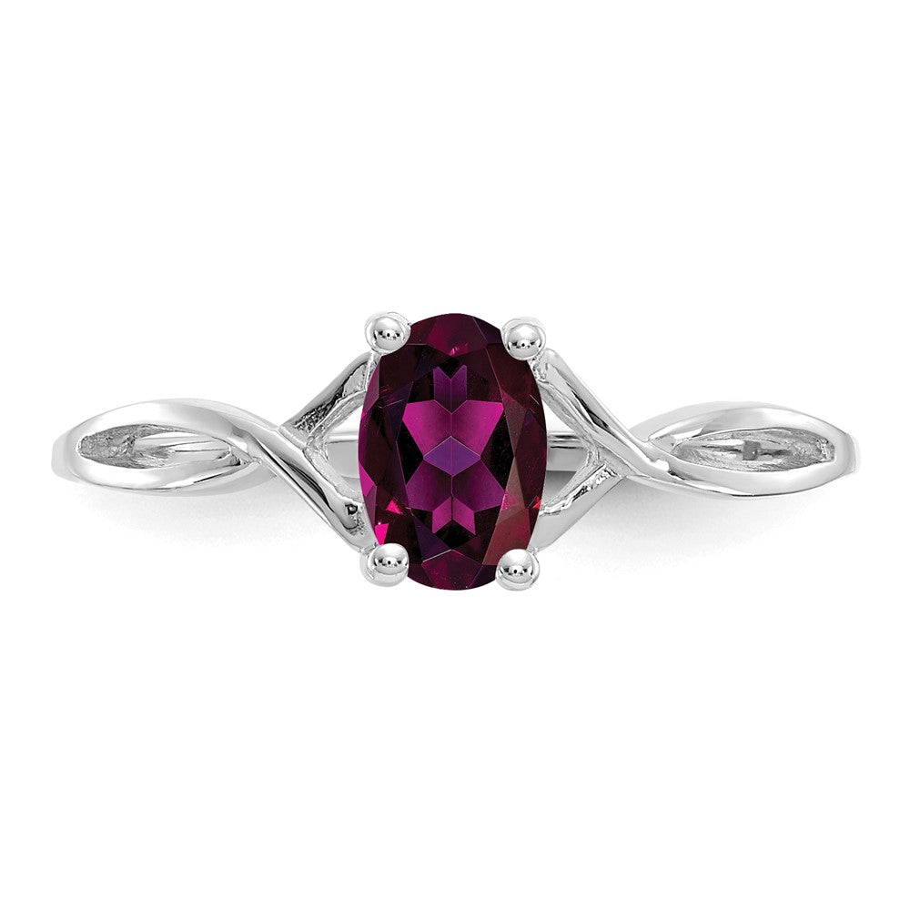 Solide Ring aus 14K Weißgold mit simuliertem Rhodolith-Granat-Geburtsstein