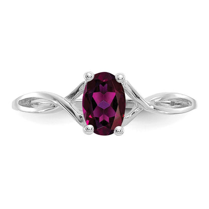 Solide Ring aus 14K Weißgold mit simuliertem Rhodolith-Granat-Geburtsstein