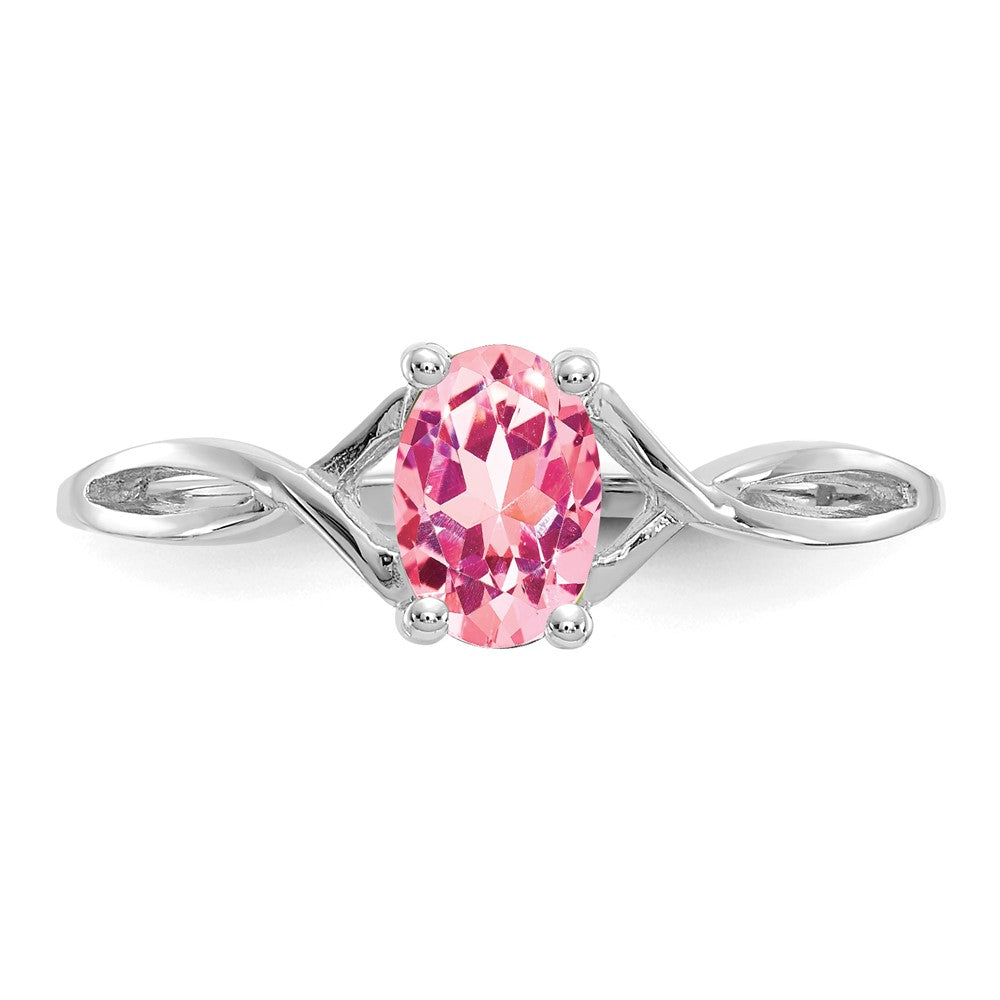 Ring aus massivem 14K Weißgold mit simuliertem Turmalin-Geburtsstein in Pink