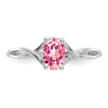 Ring aus massivem 14K Weißgold mit simuliertem Turmalin-Geburtsstein in Pink