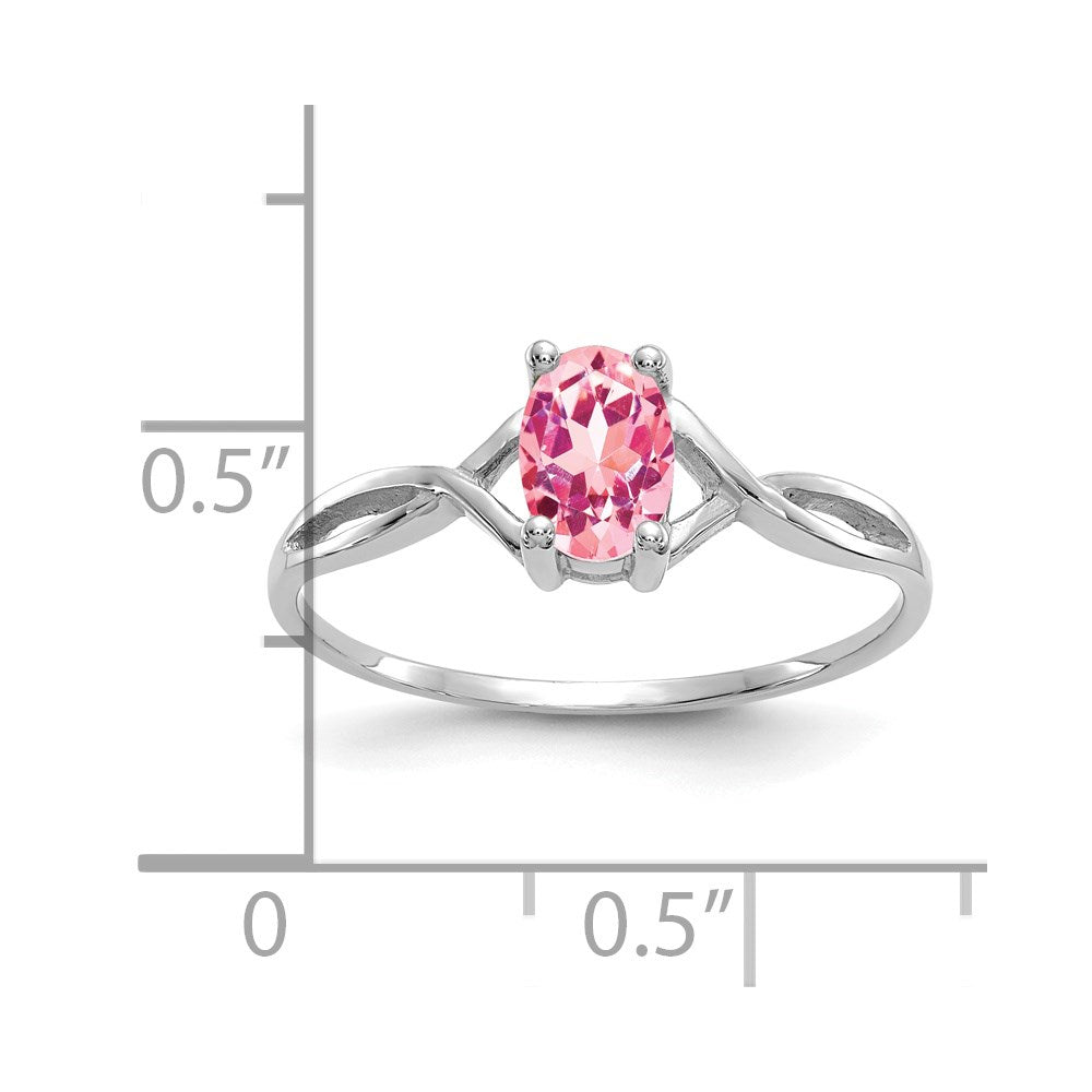 Ring aus massivem 14K Weißgold mit simuliertem Turmalin-Geburtsstein in Pink