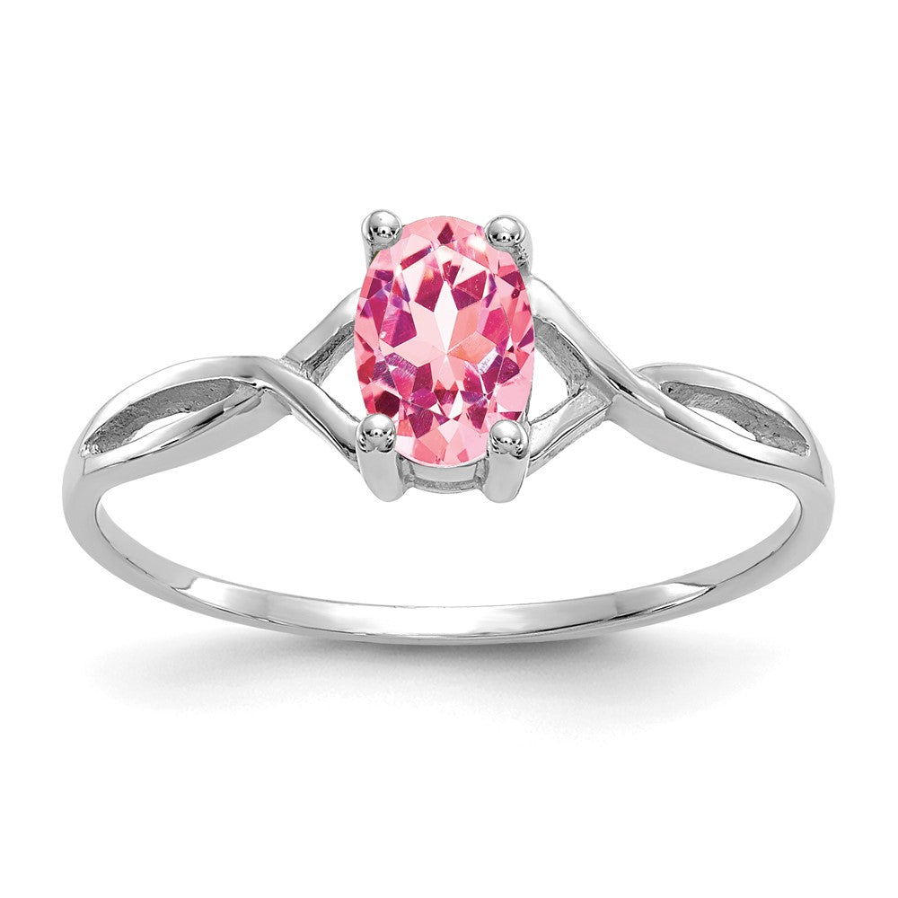 Ring aus massivem 14K Weißgold mit simuliertem Turmalin-Geburtsstein in Pink