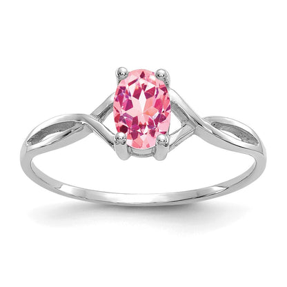 Ring aus massivem 14K Weißgold mit simuliertem Turmalin-Geburtsstein in Pink