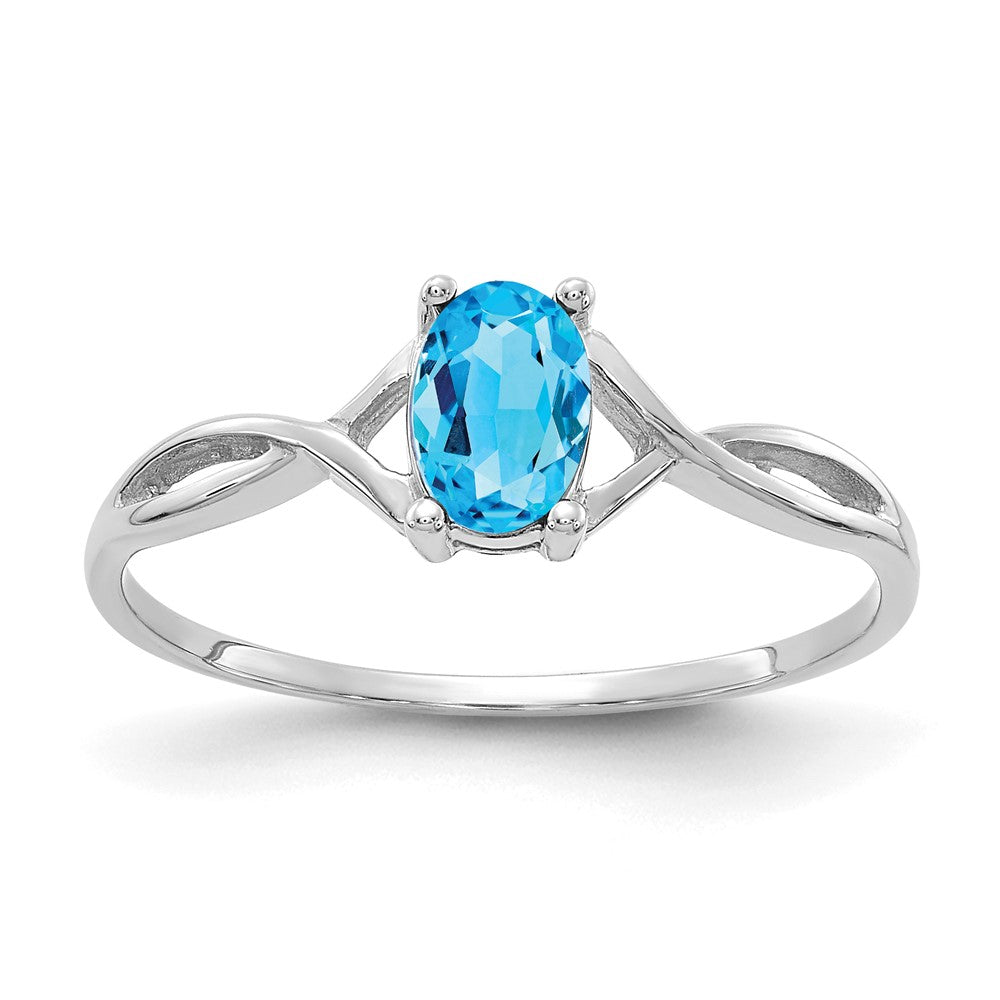14K Weißgold Ring mit Blautopas-Geburtsstein