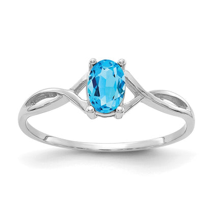 14K Weißgold Ring mit Blautopas-Geburtsstein