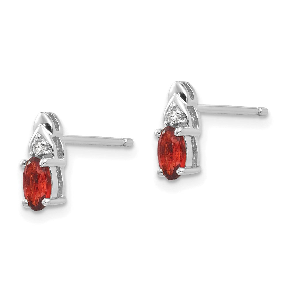 14K Weißgold Ohrringe mit echtem Granat und Diamant