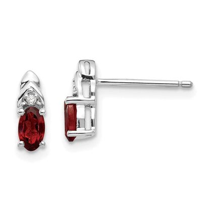 14K Weißgold Ohrringe mit echtem Granat und Diamant