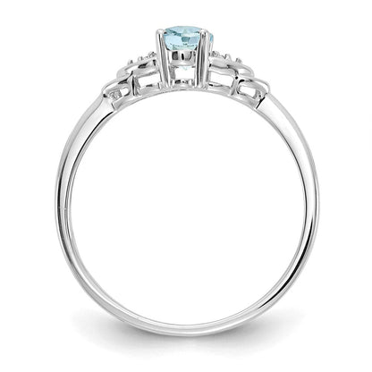14K Weißgold Ring mit Aquamarin und echten Diamanten