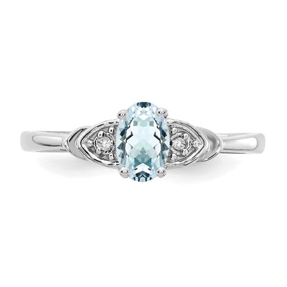 14K Weißgold Ring mit Aquamarin und echten Diamanten