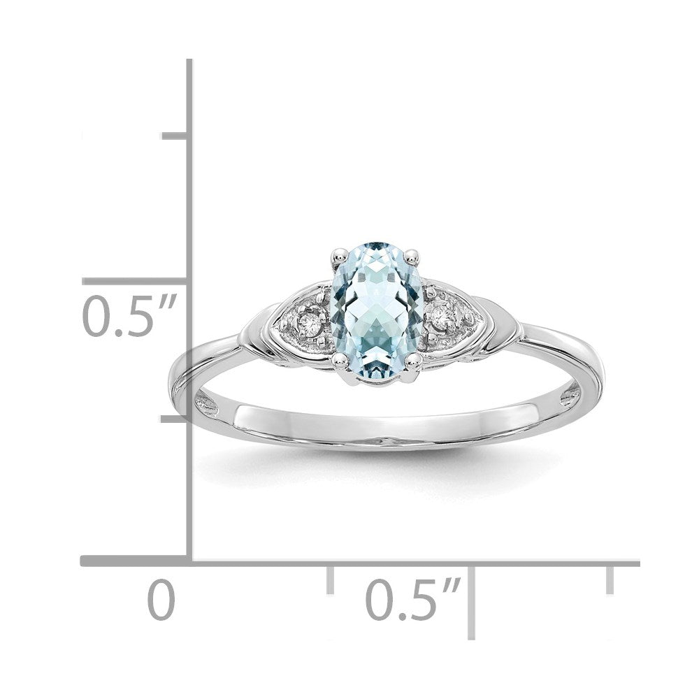 14K Weißgold Ring mit Aquamarin und echten Diamanten