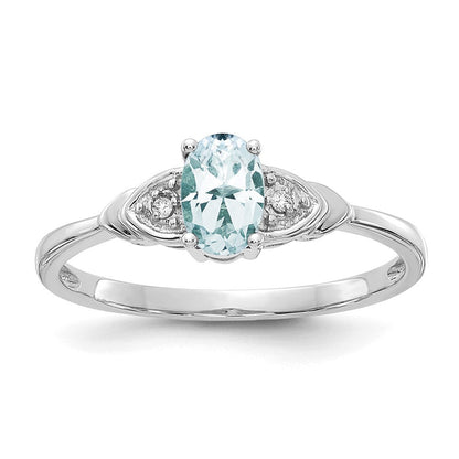 14K Weißgold Ring mit Aquamarin und echten Diamanten