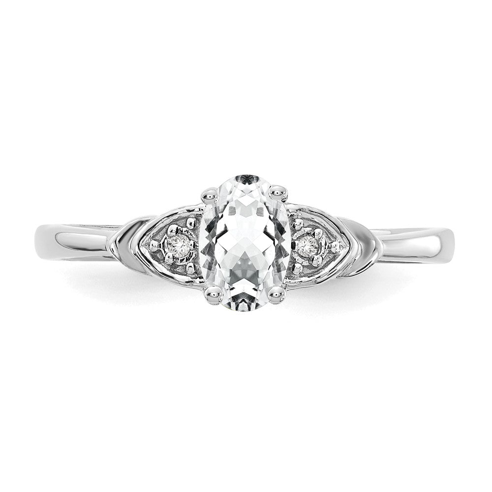 14K Weißgold Ring mit Topas und echten Diamanten