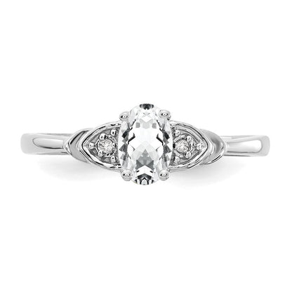14K Weißgold Ring mit Topas und echten Diamanten