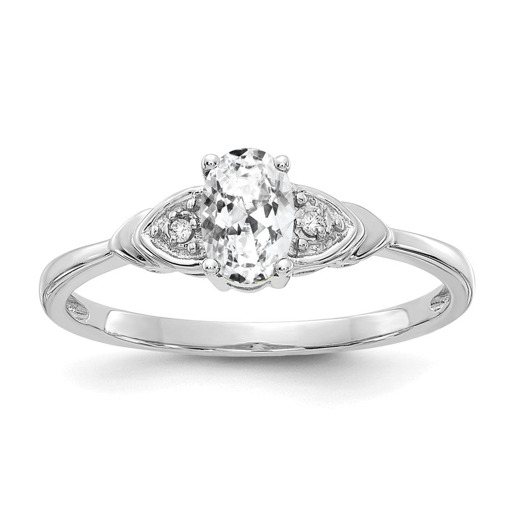 14K Weißgold Ring mit Topas und echten Diamanten
