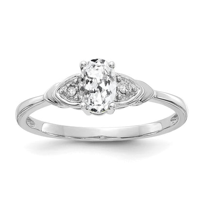 14K Weißgold Ring mit Topas und echten Diamanten