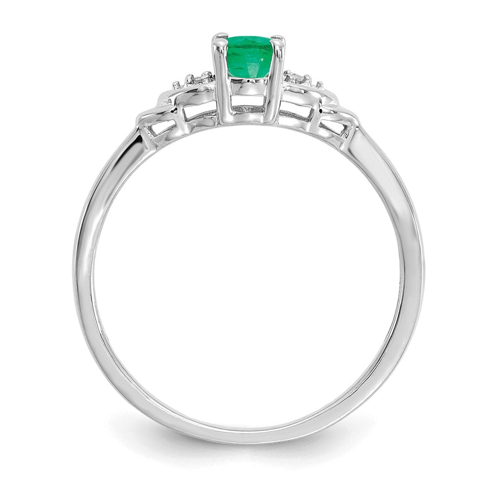 14K Weißgold Ring mit Smaragd und echten Diamanten