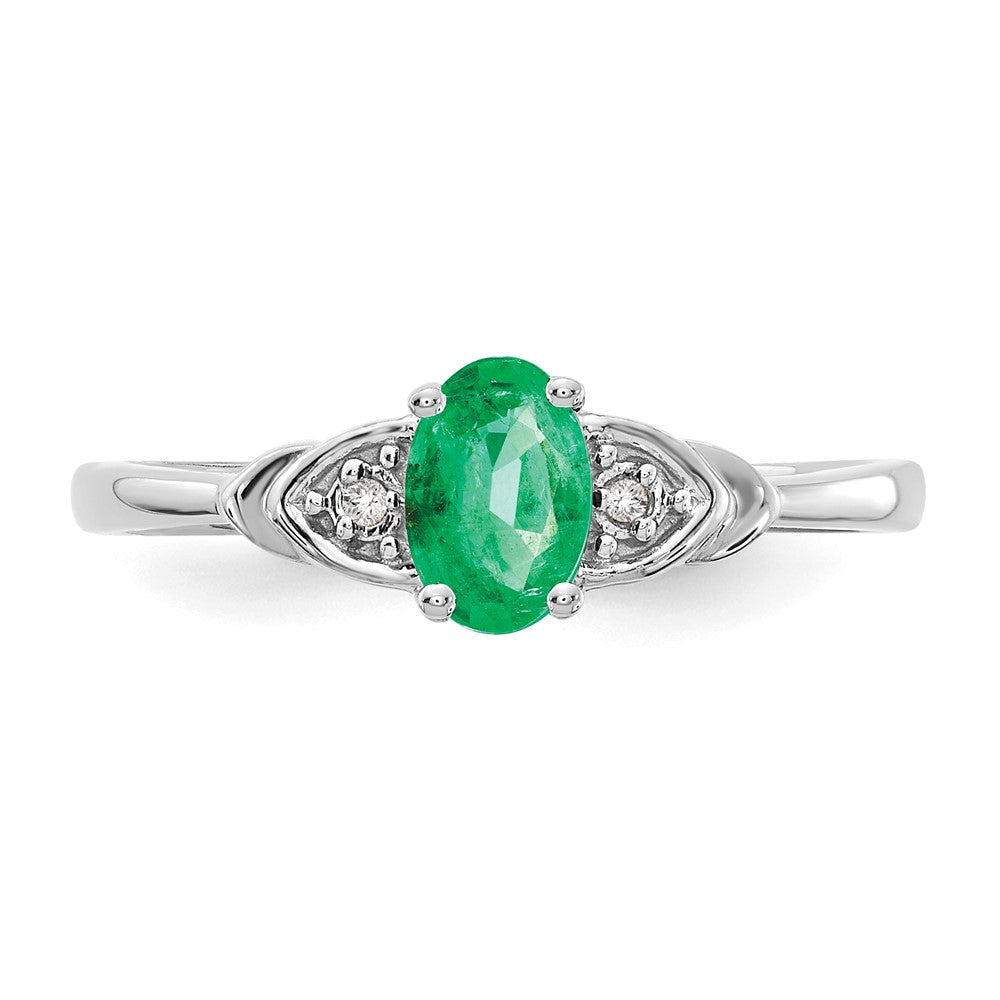 14K Weißgold Ring mit Smaragd und echten Diamanten