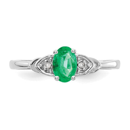 14K Weißgold Ring mit Smaragd und echten Diamanten