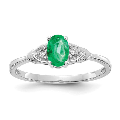 14K Weißgold Ring mit Smaragd und echten Diamanten