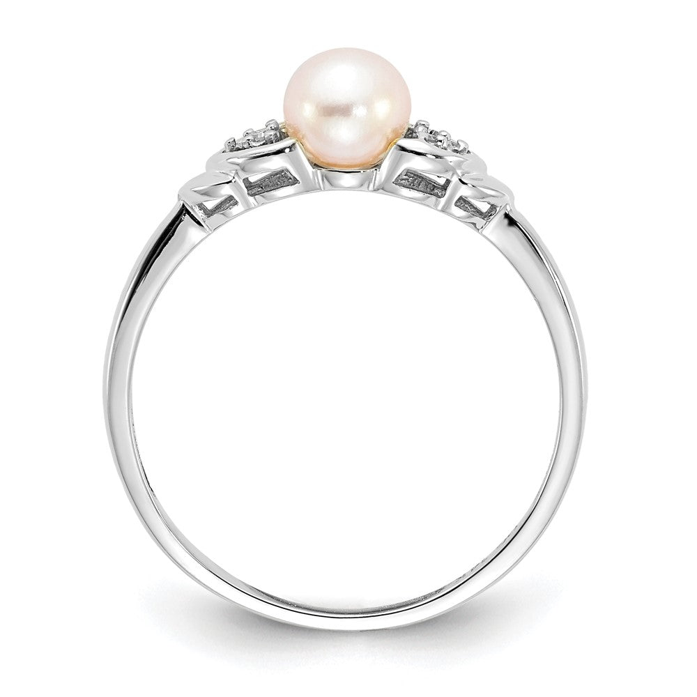 14K Weißgold Ring mit Süßwasser-Zuchtperle und echtem Diamant