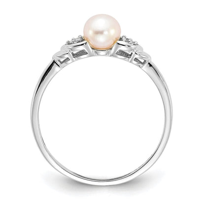 14K Weißgold Ring mit Süßwasser-Zuchtperle und echtem Diamant
